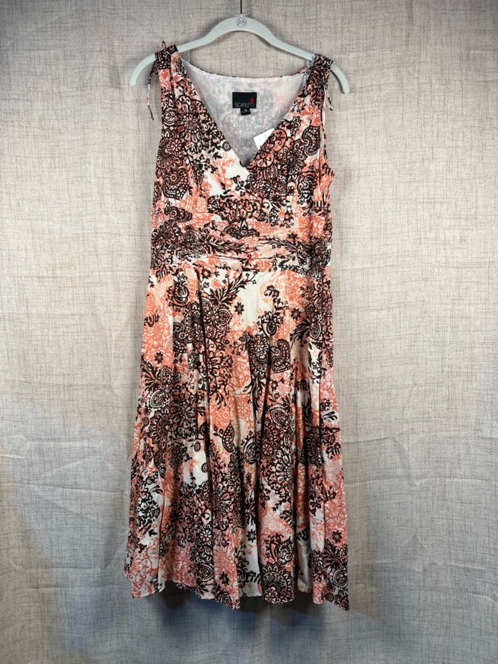Floral Dress Sleeveless V Neck Pink Brown 100% Cotton Casual Summer NEW Women 10
